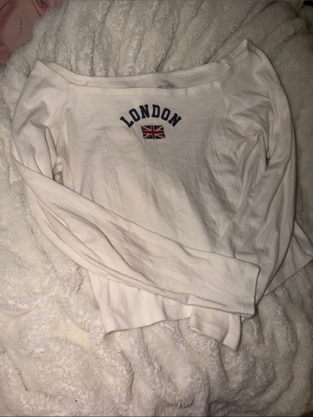 Hollister Cream Off-Shoulder 'London' Top with Union Jack